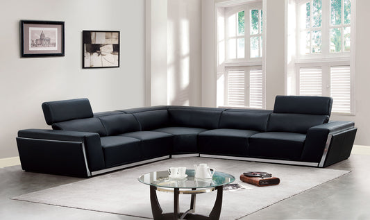 Domo Black Italian Leather Sectional MI-8010A