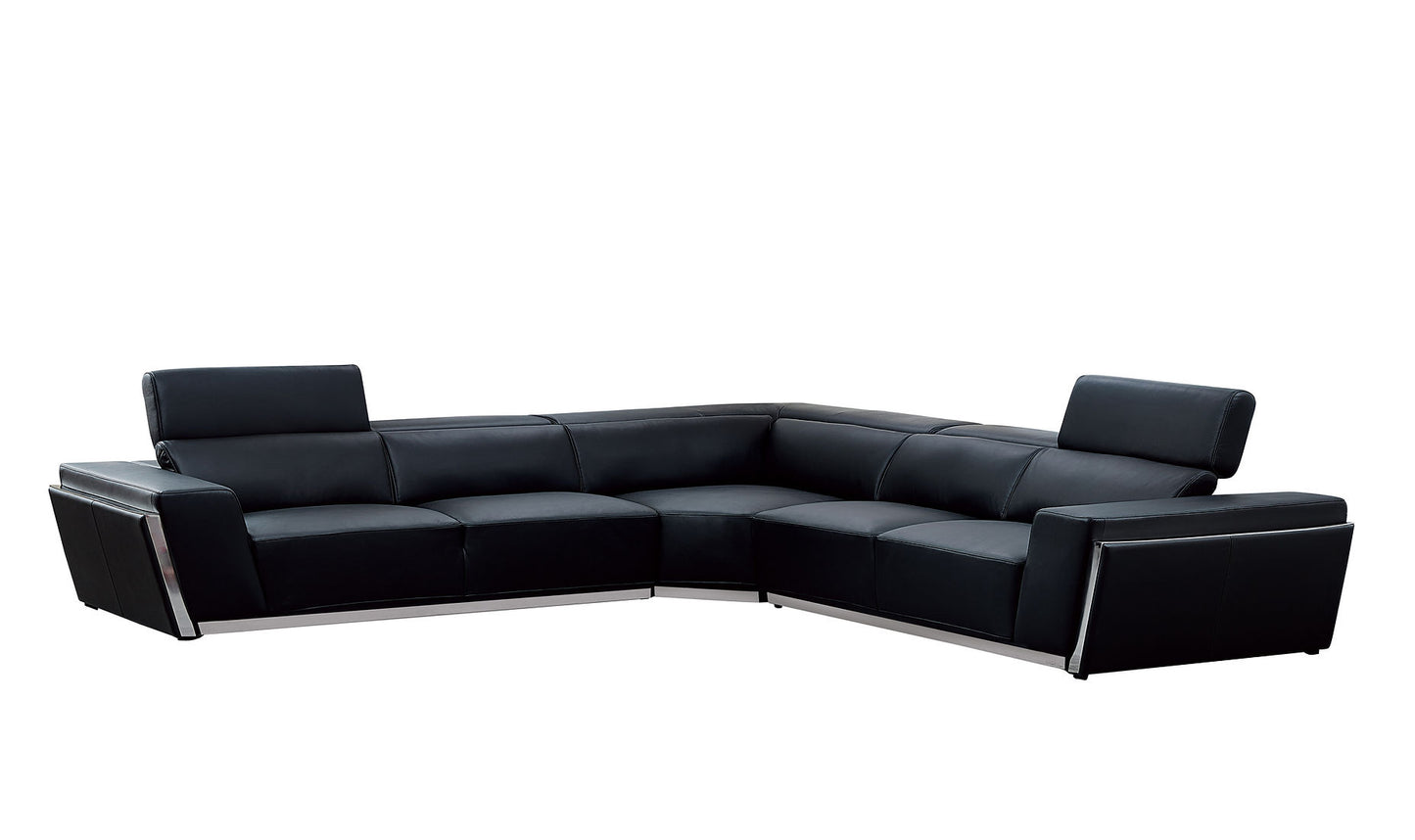 Domo Black Italian Leather Sectional MI-8010A