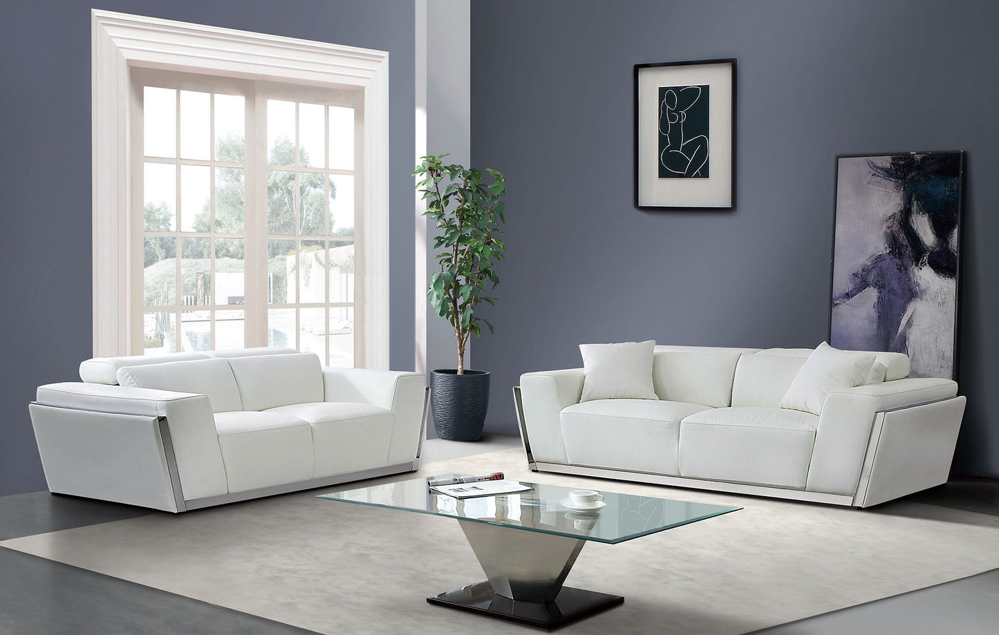 Domo White ITALIAN LEATHER Living Room Set MI-8010