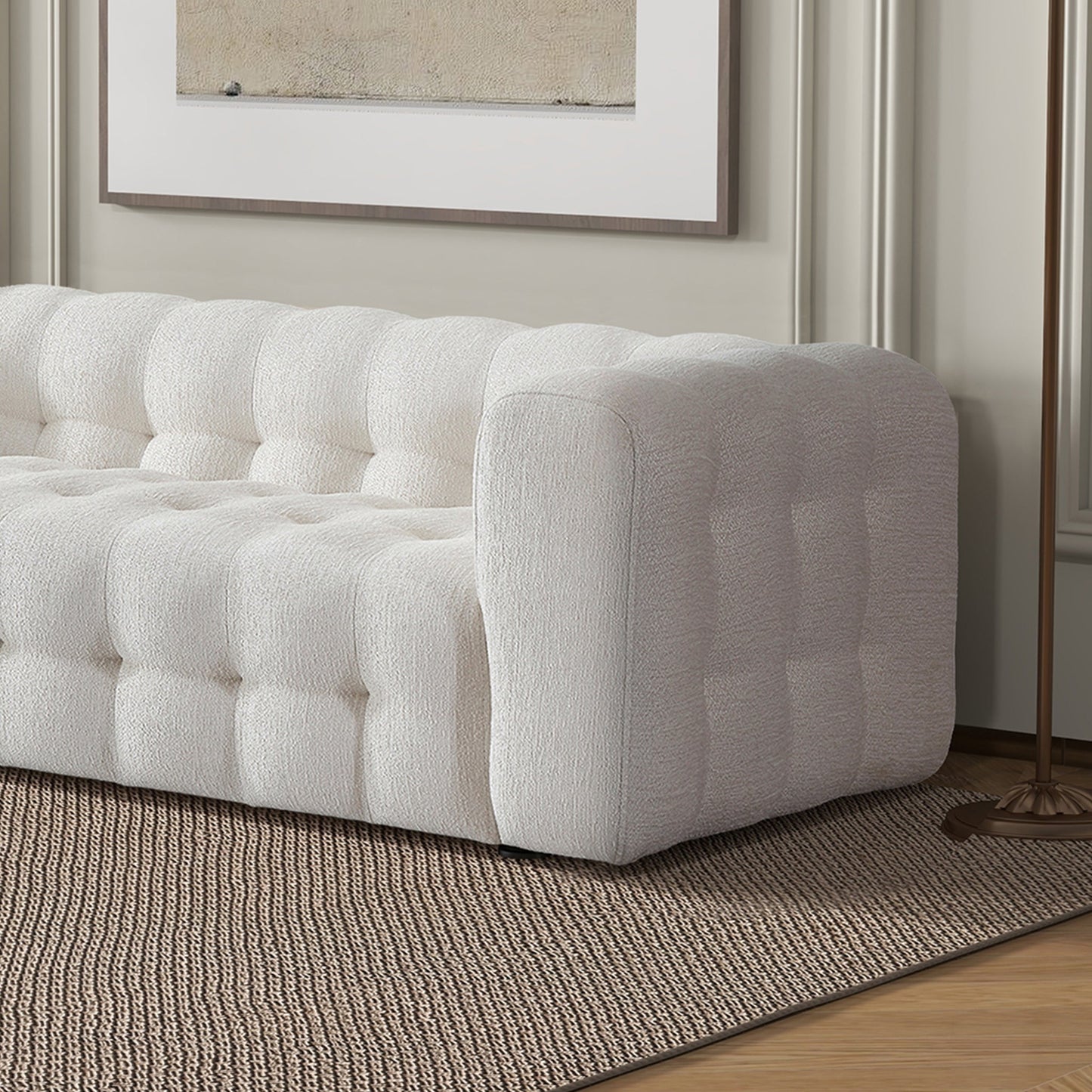 Eden Cream Modern Tufted Chesterfield Boucle Fabric Sofa