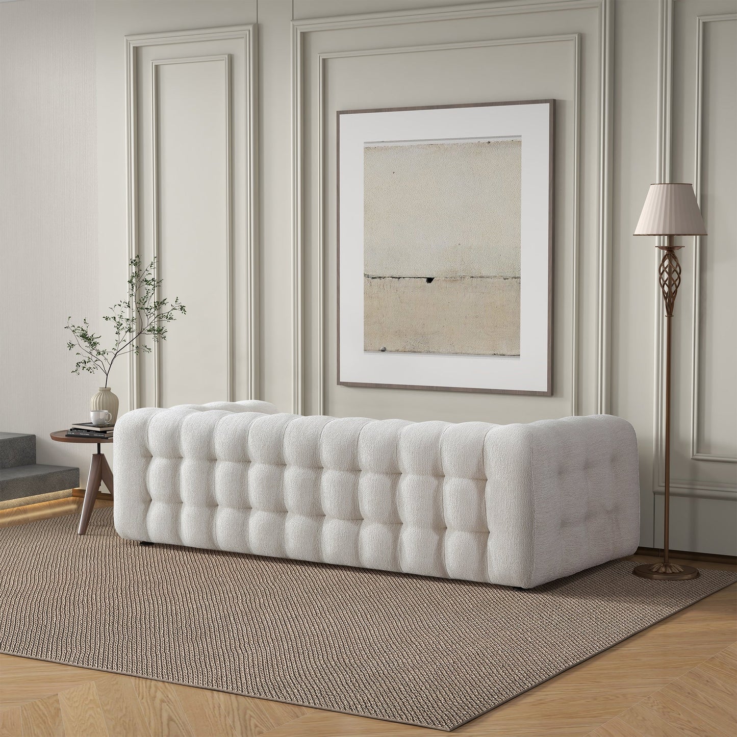 Eden Cream Modern Tufted Chesterfield Boucle Fabric Sofa