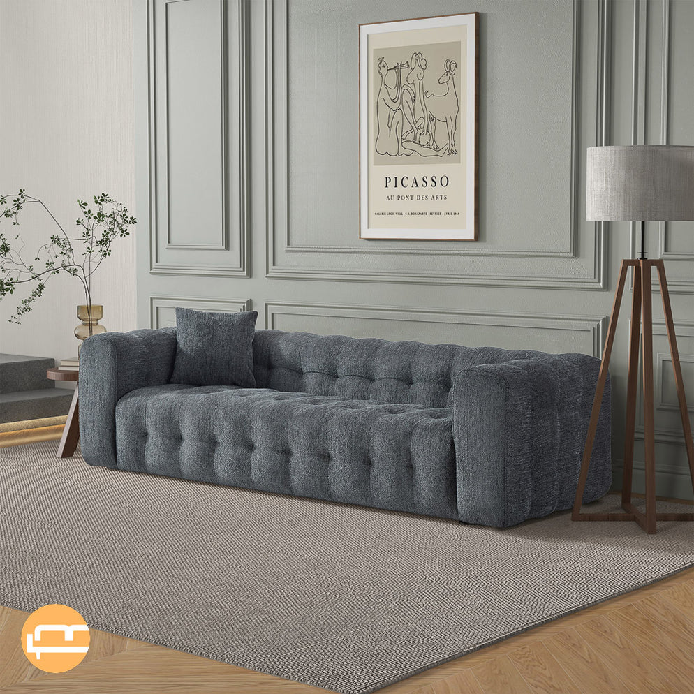 Eden Gray Modern Tufted Chesterfield Boucle Fabric Sofa
