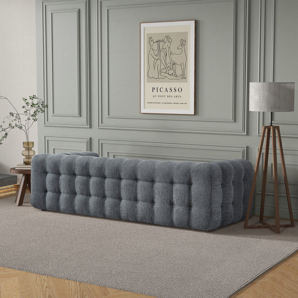 Eden Gray Modern Tufted Chesterfield Boucle Fabric Sofa