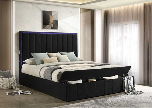 Florence Black Boucle LED/BLUETOOTH SPEAKERS King Platform Bed