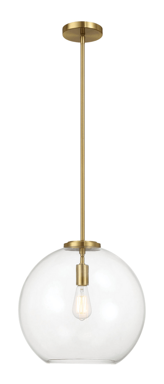 Gleam Single Light Pendant Lamp With Clear Globe Glass - Satin Brass