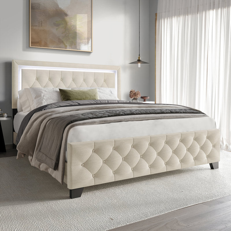 HH280 Beige King LED Platform Bed