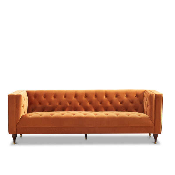 Evelyn 88" Burnt Orange Velvet Luxury Chesterfield Sofa