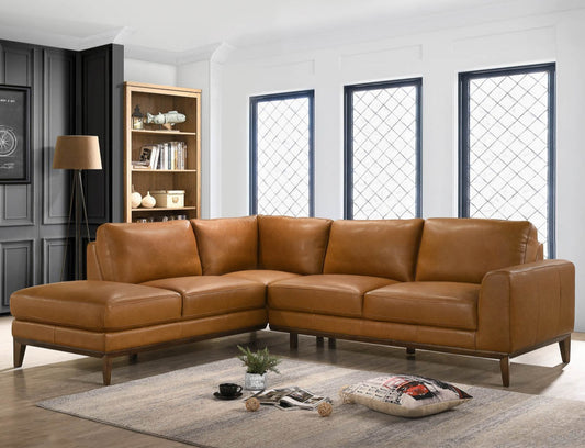 London 97" Mid-Century Modern Leather LAF   Sectional