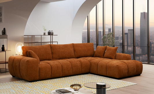 Manhattan 118"  Dark Orange Fabric Sectional