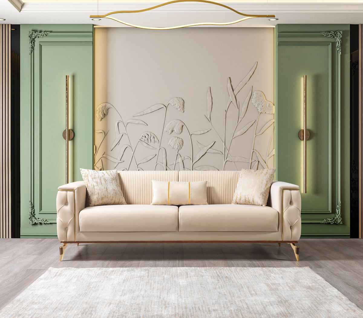 Belinda Ivory Velvet Living Room Set