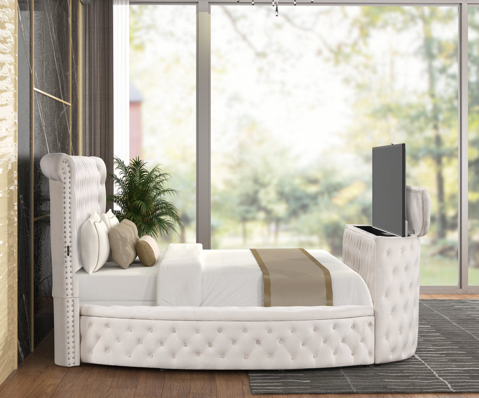 Patron Gray Velvet TV STAND Queen Platform Bed