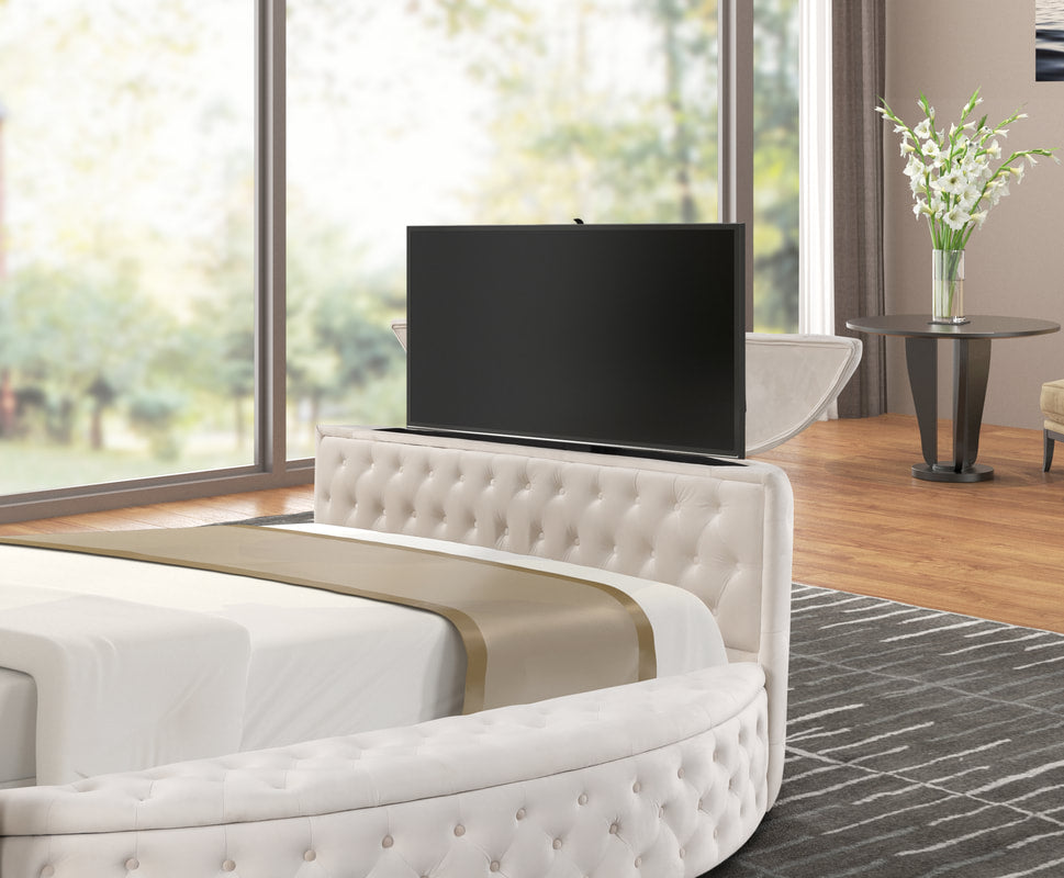 Patron Gray Velvet TV STAND Queen Platform Bed