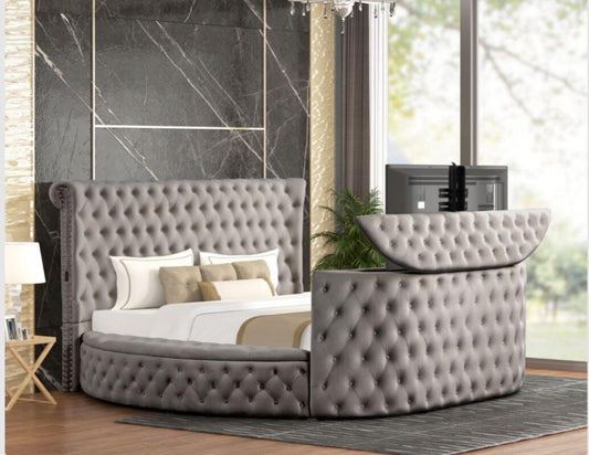 Patron Gray Velvet TV STAND King Platform Bed