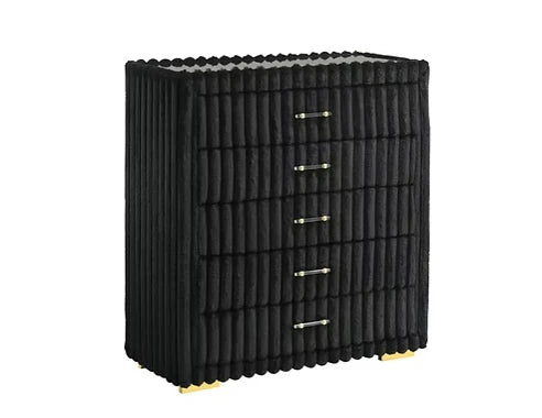 Melinda Black Corduroy Fabric LED/BLUETOOTH SPEAKERS Bedroom Set  B3001
