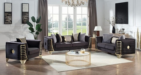 Donovan Black/Gold Sofa and Loveseat S4010