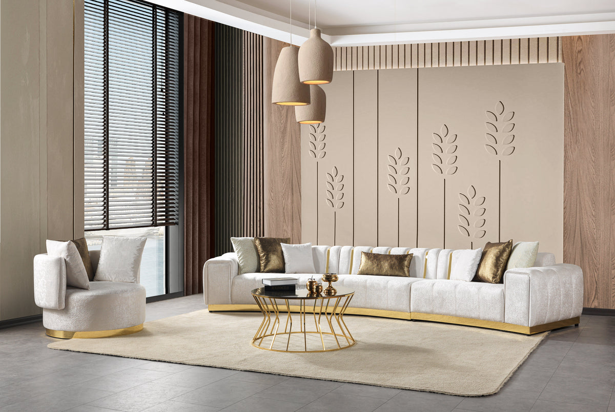 Michelle Ivory Velvet 3pc Curved 165" Sectional