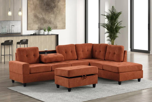 Heights43 Rust Reversible Sectional with Storage Ottoman
