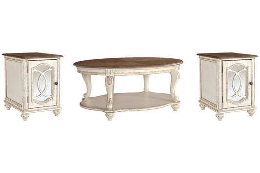 Realyn White/Brown 3pc Coffee Table Set T743