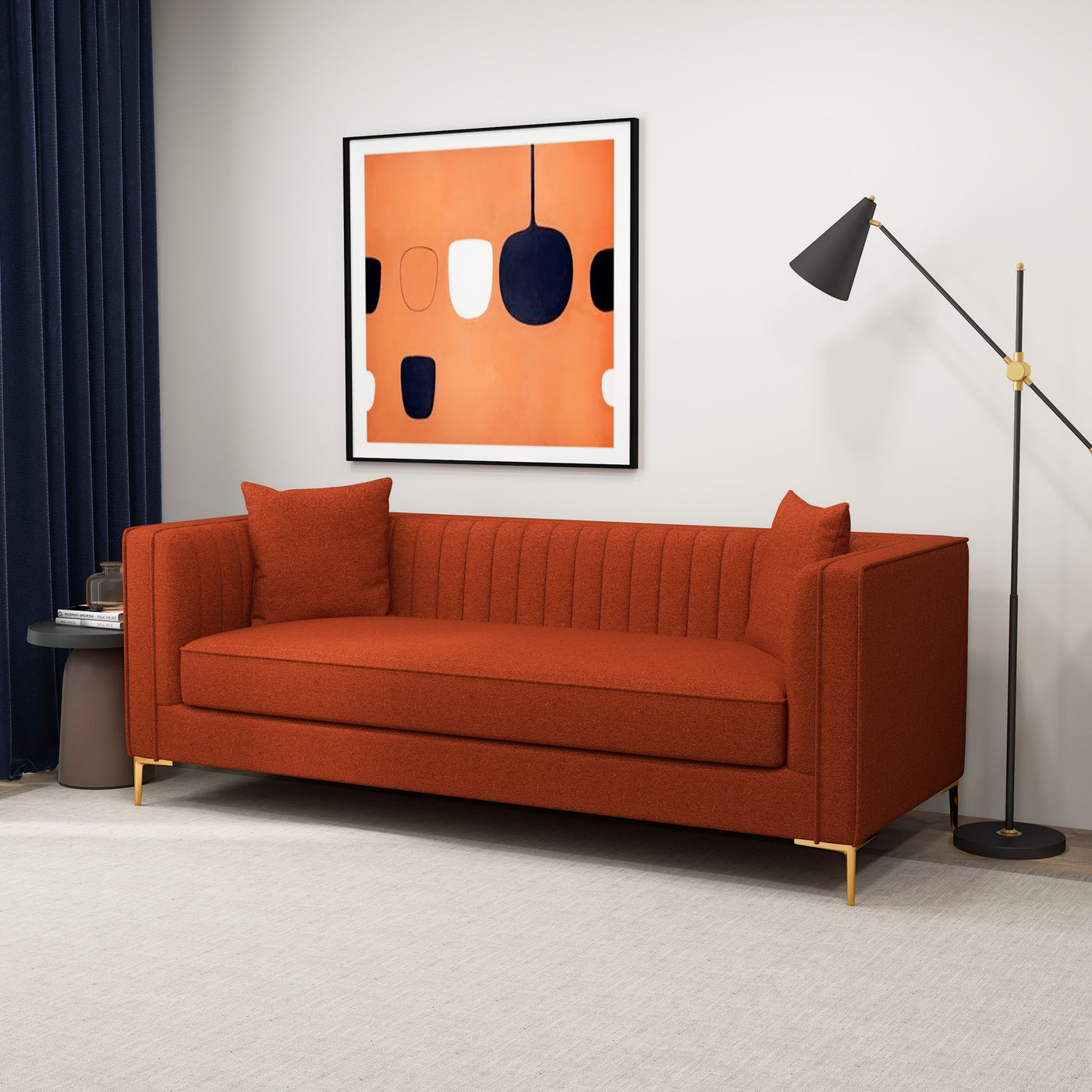 Angelina 84" Red Boucle Channel Tufted Sofa