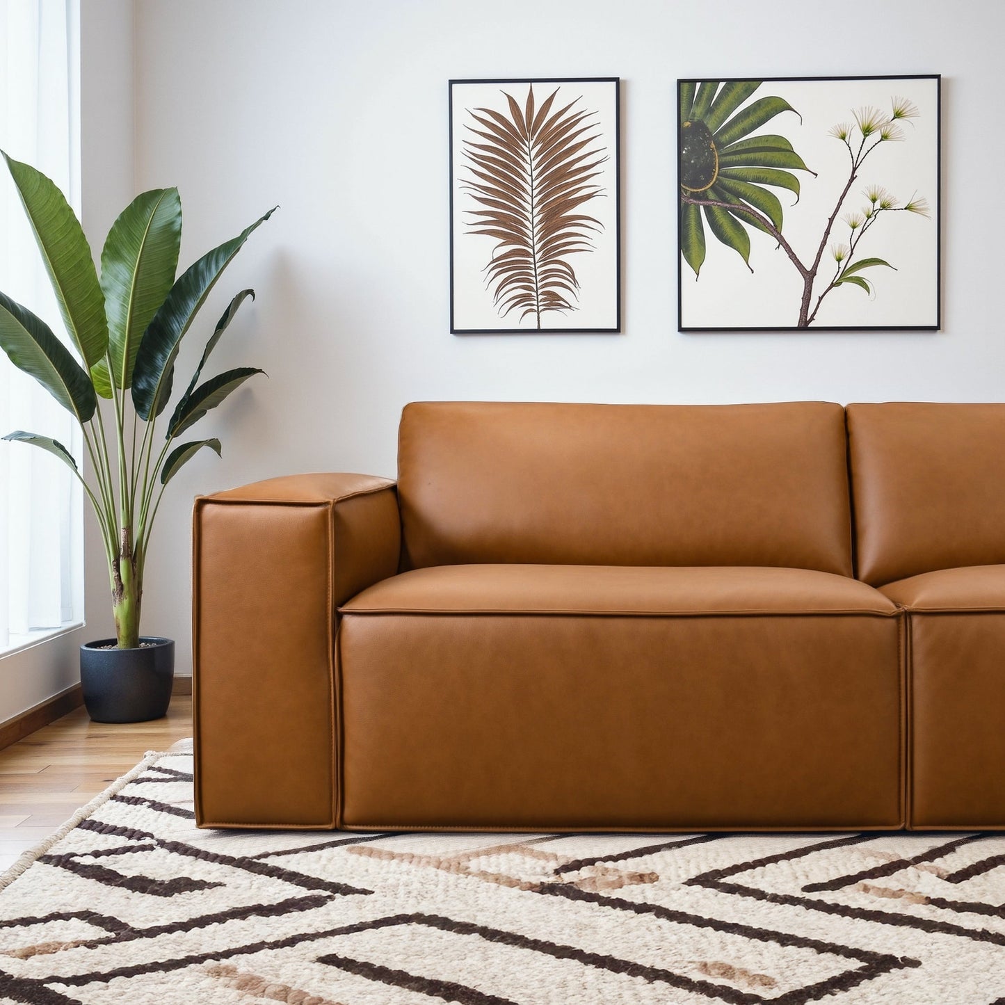 Uvalde Mid-Century Modern Vegan Leather Luxurious Sofa