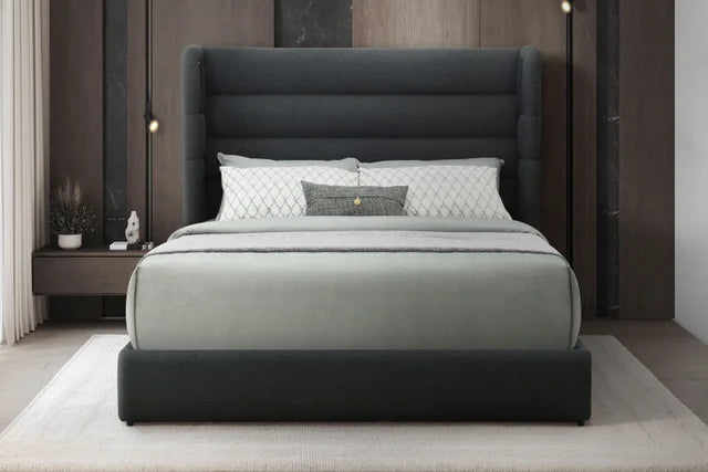 Hero Black Boucle King BLUETOOTH SPEAKERS Platform Bed