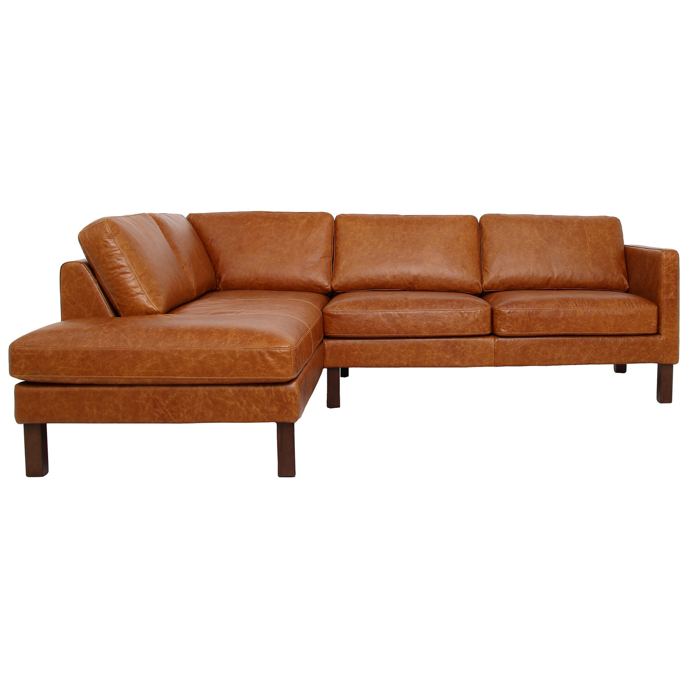 Juno Sectional LeftWaxy Cognac Genuine Leather Sofa