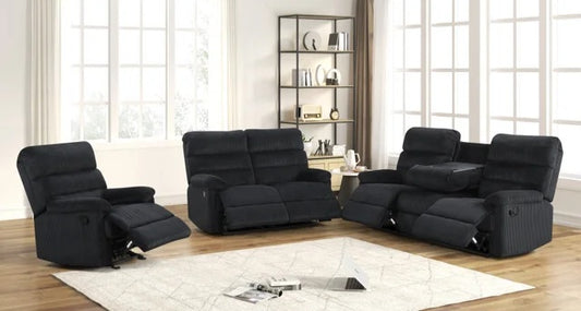 Albert Black Corduroy Fabric 3pc Reclining Set