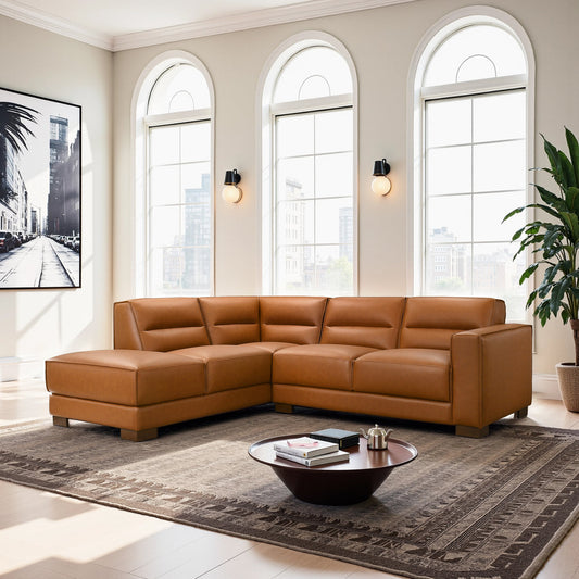Muncie L-Shaped Sofa with Plush Cushions & Walnut Wood Legs