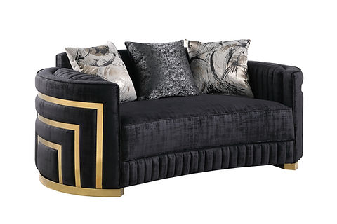 Minerva Black Velvet Sofa and Loveseat S3300