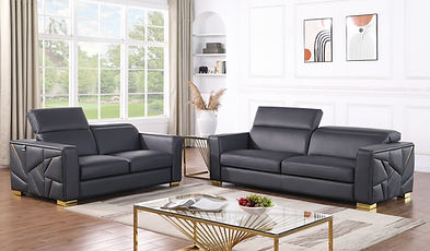 Astra Dark Navy Italian Leather Sofa and Loveseat MI-1240