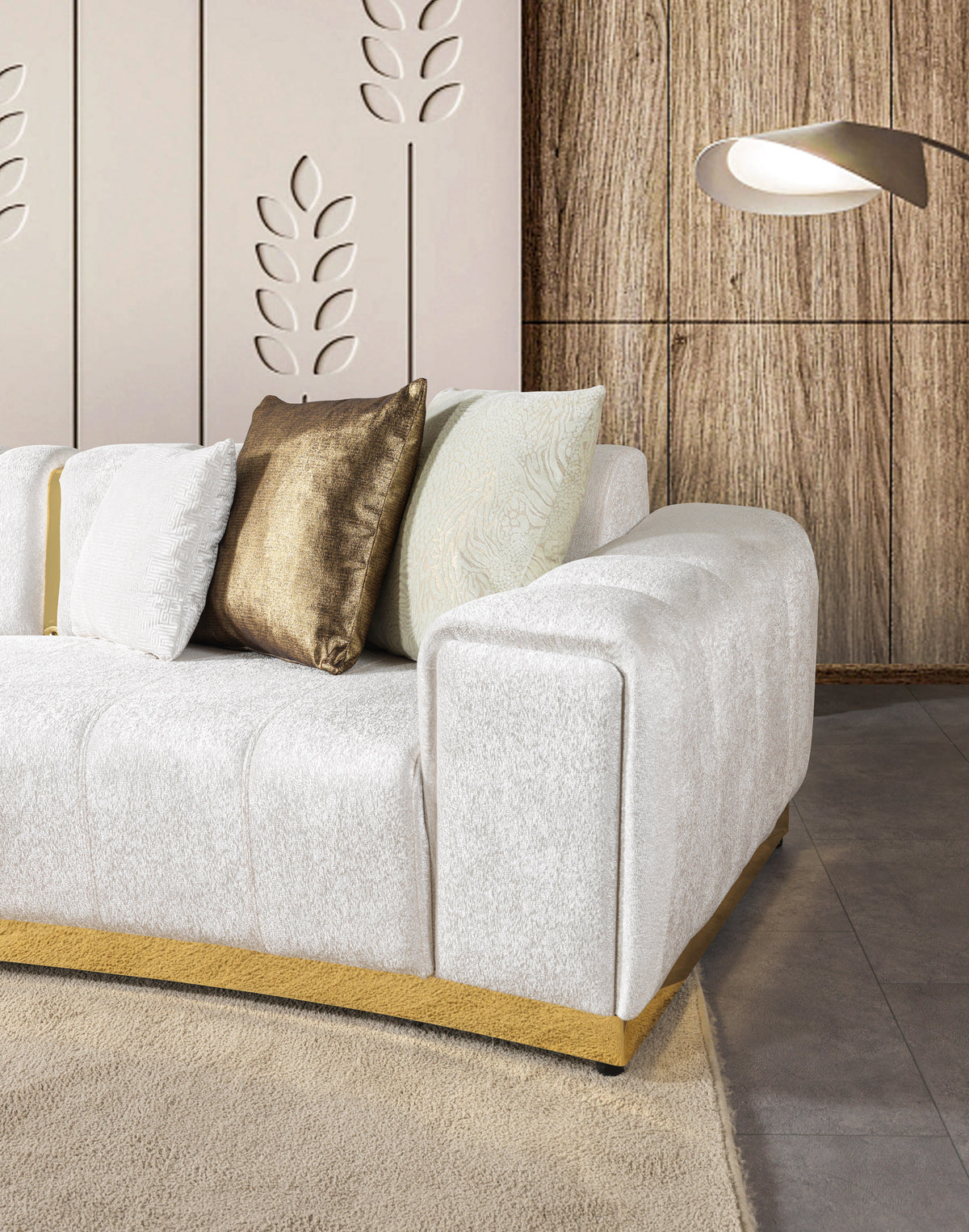 Michelle Ivory Velvet 3pc Curved 165" Sectional