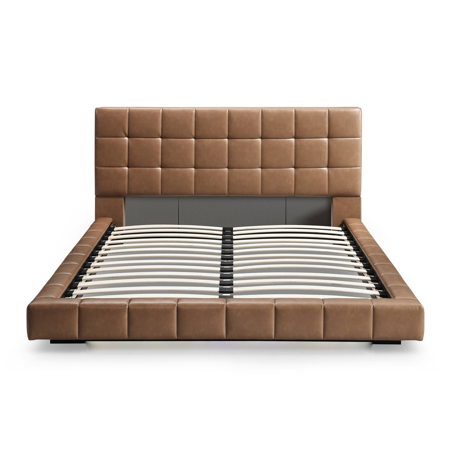 Hudson Tan Vegan Leather Upholstered King Platform Bed