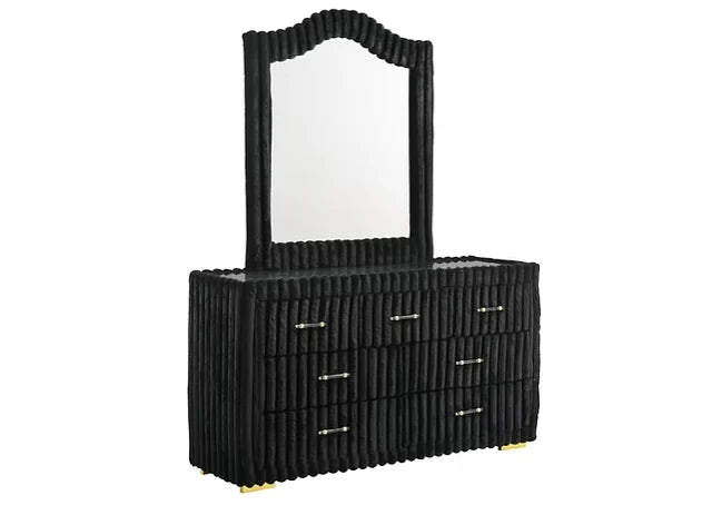 Melinda Black Corduroy Fabric LED/BLUETOOTH SPEAKERS Bedroom Set  B3001