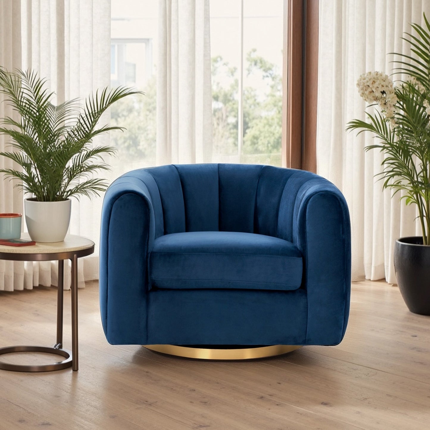 Cosey Navy Blue Velvet Swivel Chair