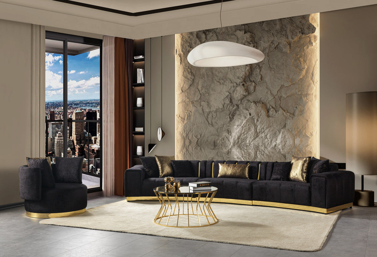 Michelle Black Velvet 3pc Curved 165" Sectional