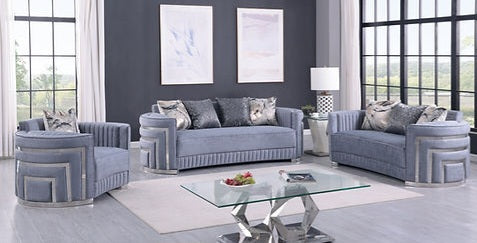Minerva Grey Velvet Sofa and Loveseat S3300