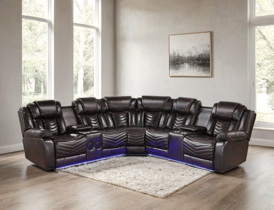 Ace29 Brown LED/BLUETOOTH SPEAKERS Reclining Sectional