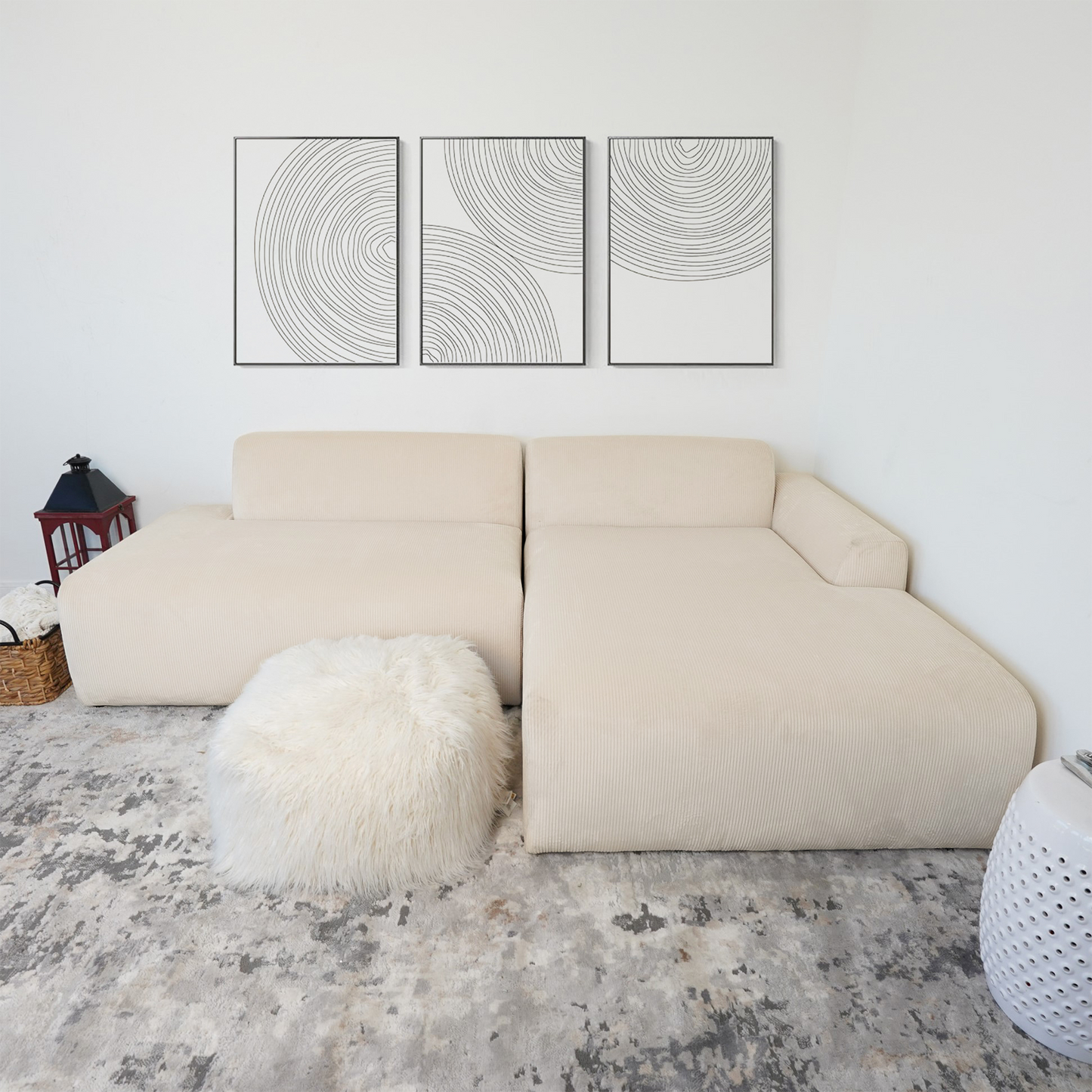 Mar Cream RAF Sectional Corduroy Sofa