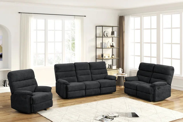 Albert20 Black WATER RESISTANT Fabric 3pc Reclining Set