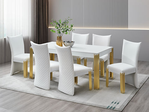 Glamorous White/Gold 7pc Dining Room Set S9060