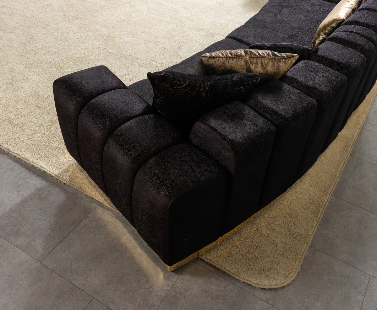 Michelle Black Velvet 3pc Curved 165" Sectional