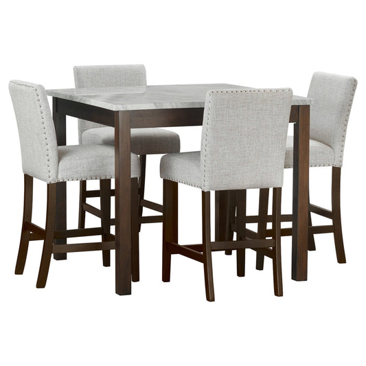 Dior Light Grey Fabric 5pc Counter Height Set  (FAUX MARBLE) 