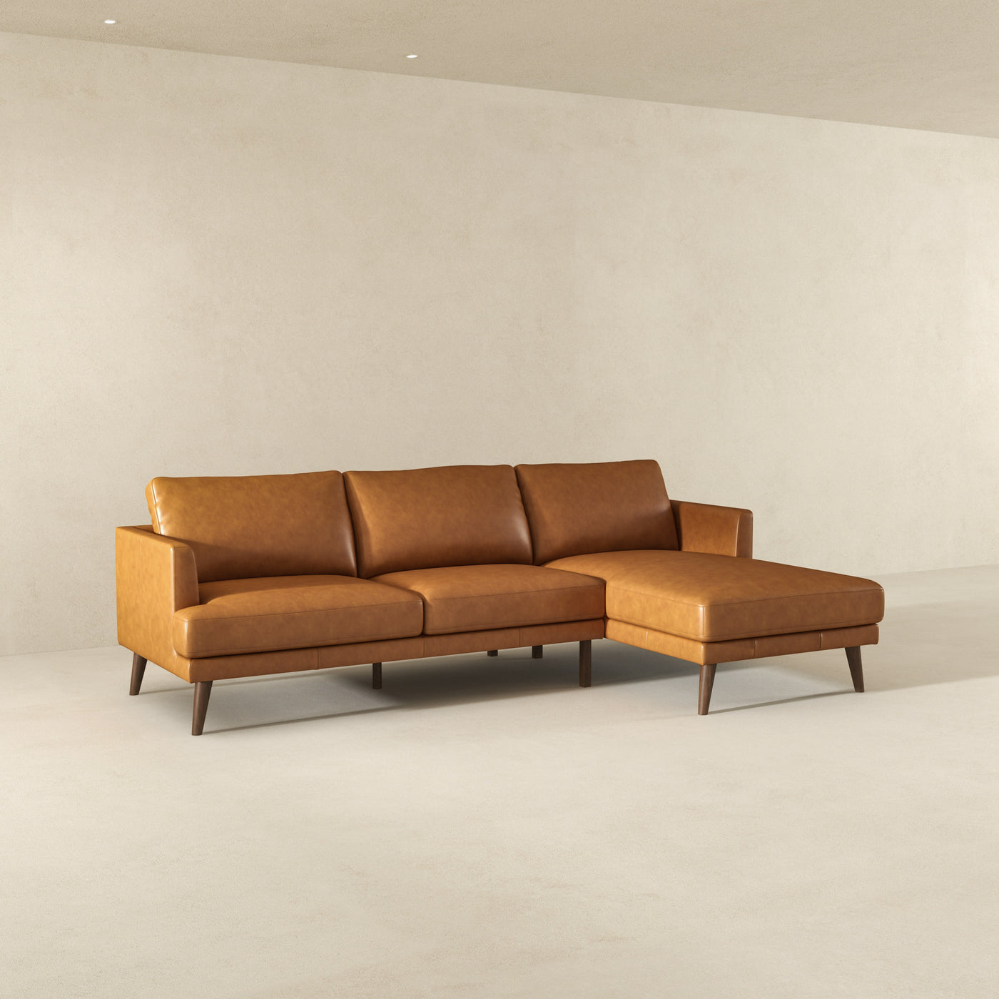 Lore Tan L-Shaped Genuine Leather RAF Sectional