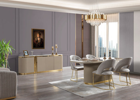 Milena Ivory/Gold 7pc  Dining Room Set