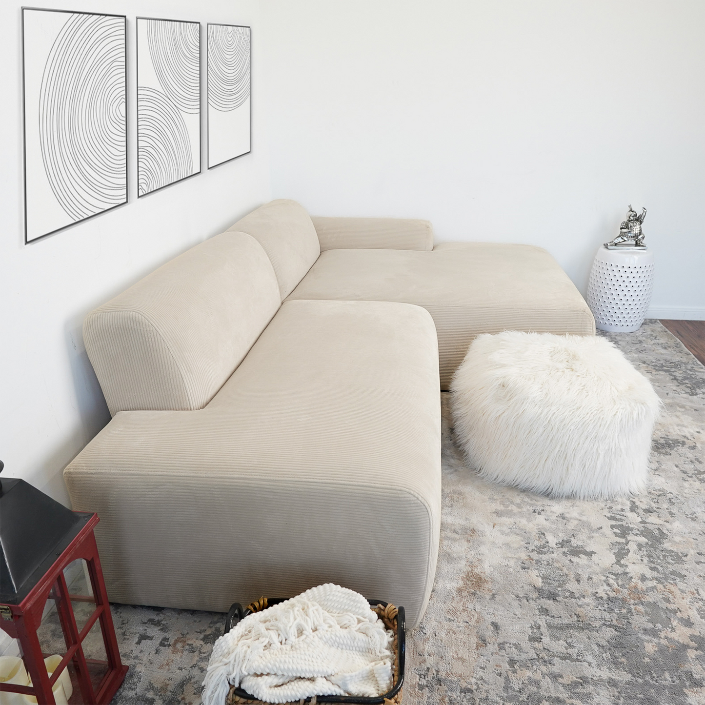Mar Cream RAF Sectional Corduroy Sofa