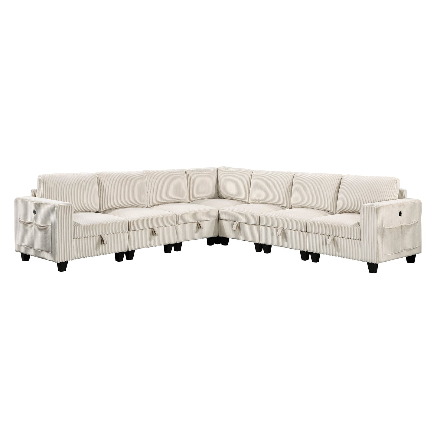 Walterboro Beige Corduroy 7pc Sectional with Storage 9650