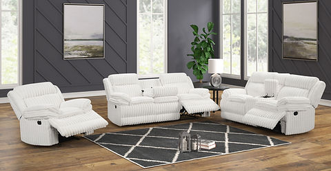Mellow White Thick Stripe Fabric 3pc Reclining Set S3939