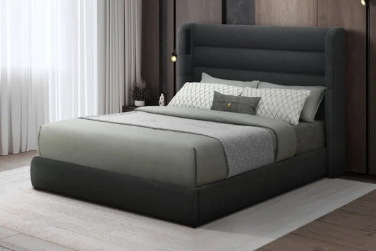 Hero Black Boucle King BLUETOOTH SPEAKERS Platform Bed