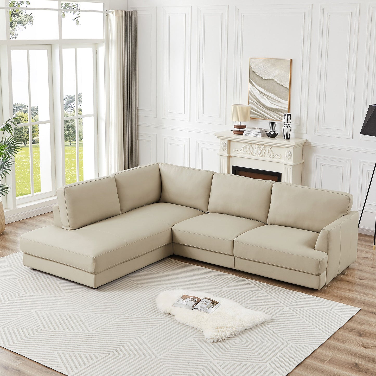 Glander 108" Cream Leather Sectional Sofa Left Facing