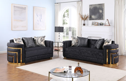 Minerva Black Velvet Sofa and Loveseat S3300